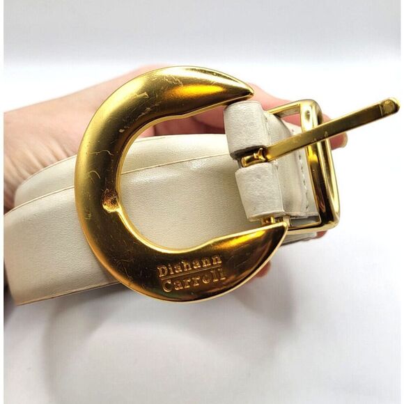 Diahann Carroll Bonded Leather White Belt Gold Buckle Size XL main image 4